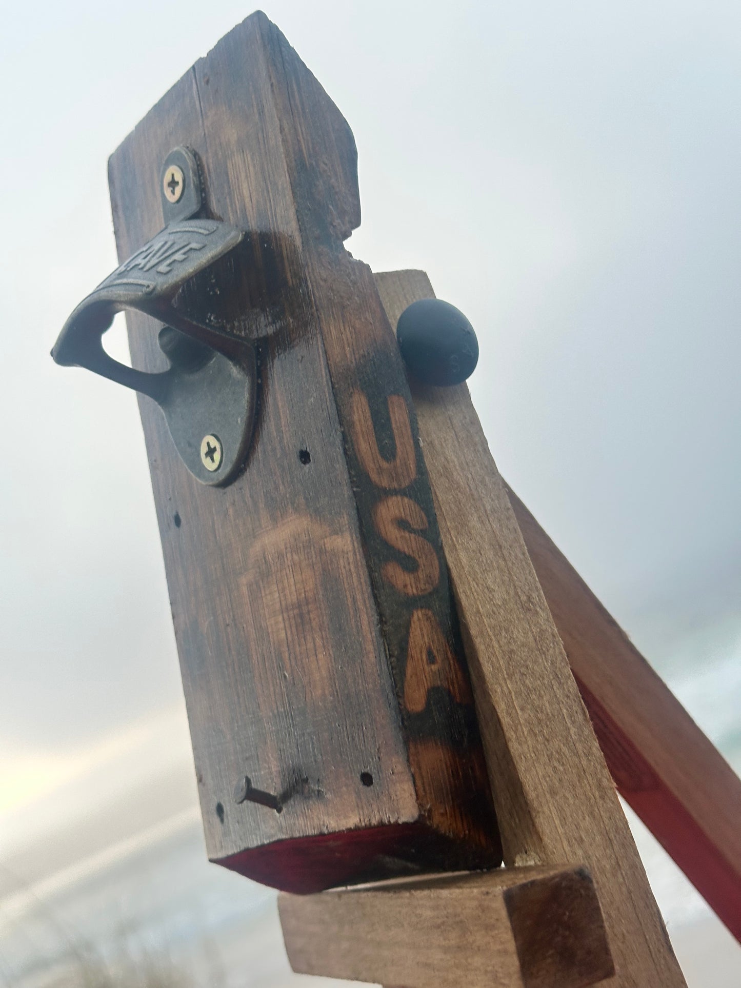 Wall Mounted Bottle Cap Opener USA - Handmade Vintage Decor